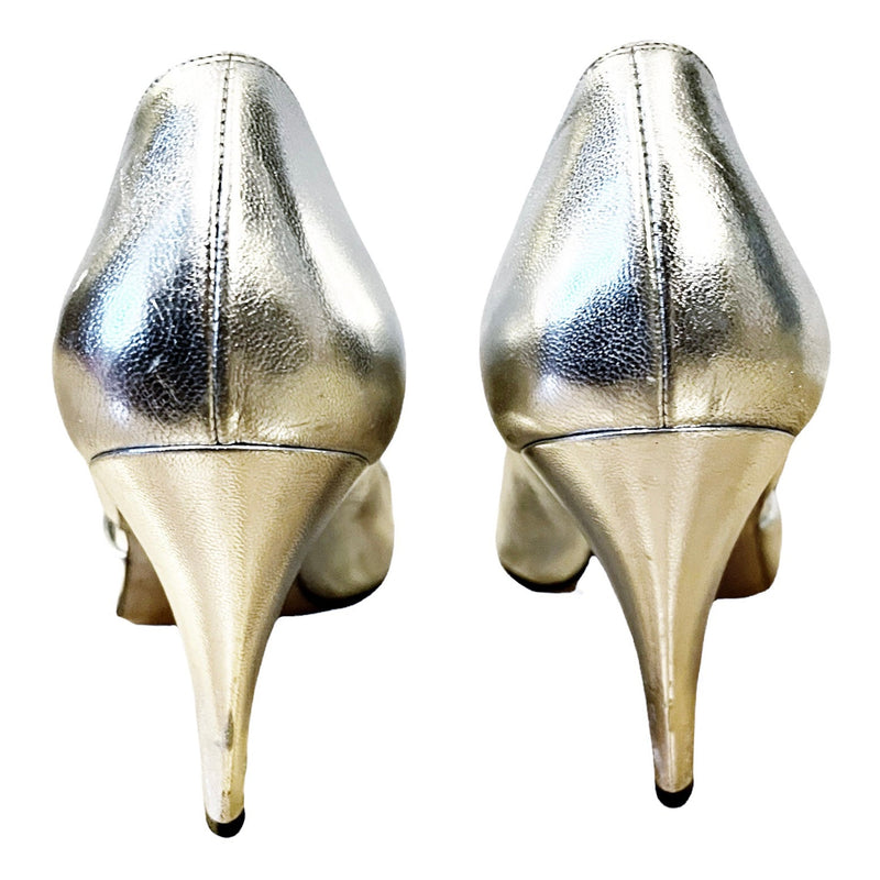 BRUNO MAGLI Silver Pumps Peep Toe Metallic Cone Heels Italy Designer Shoes 7.5