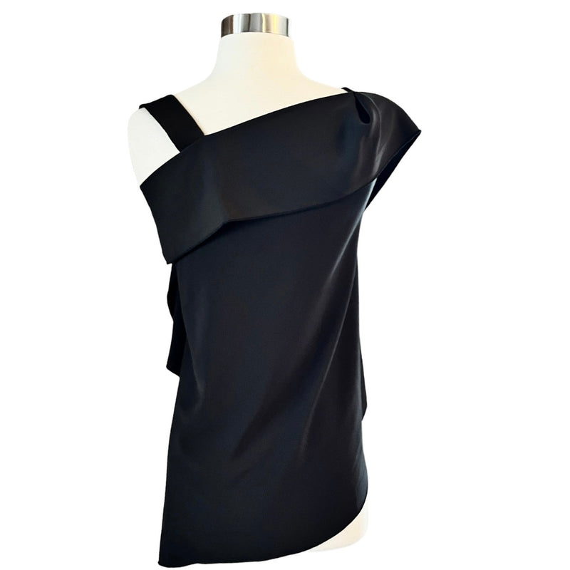 ANNA CATE Nicole Black Top Asymmetrical Blouse Reversible Designer Small EUC