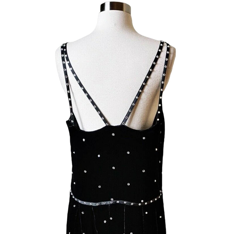 WORTH Collection Judy Dress Black Velvet Embellished Rhinestone Sleeveless 12