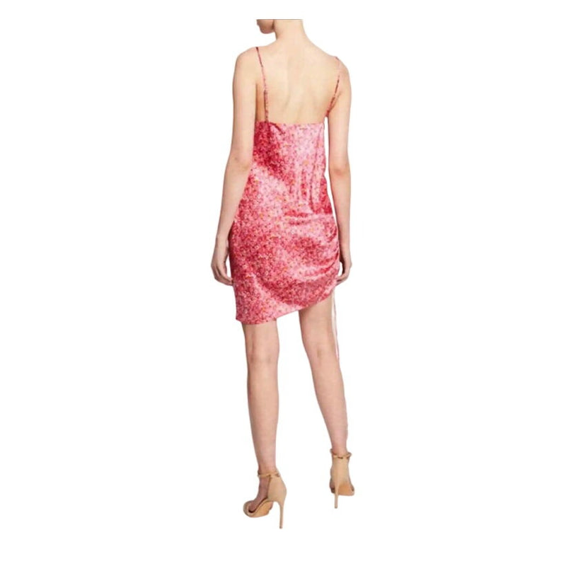 CINQ a SEPT Astrid Floral Dress Ditsy Satin Ruched Asymmetric Mini Pink 0