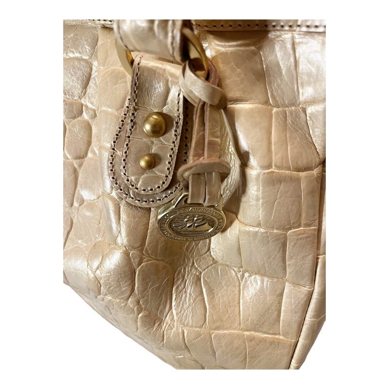 BRAHMIN Croc Embossed Leather Satchel Dual Handle Zipper Closure Cream Handbag