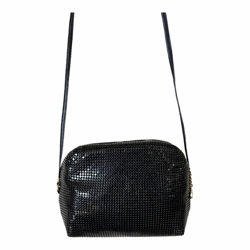 VINTAGE WHITING & DAVIS Evening Mini Bag Black Metallic Mesh Crossbody Handbag