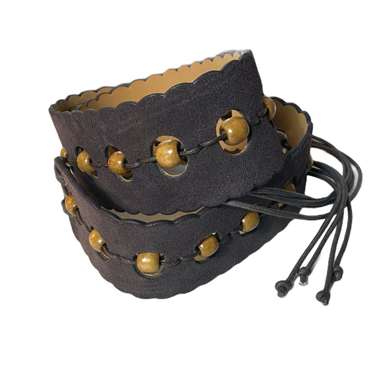 WORTH NEW YORK Brown Belt Rootbeer Suede Contrast Bead Tie Boho 2 x 31 Small NWT