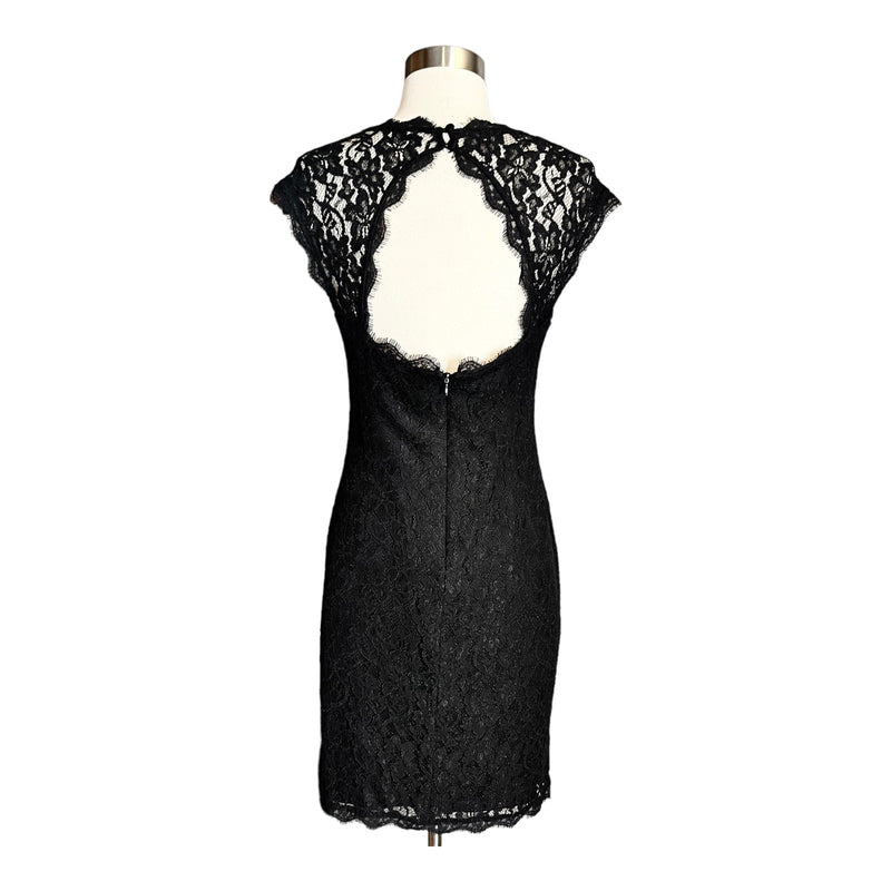 ADRIANNA PAPELL Black Sheath Lace Dress Scalloped Neck Zipper Sleeveless 10 EUC