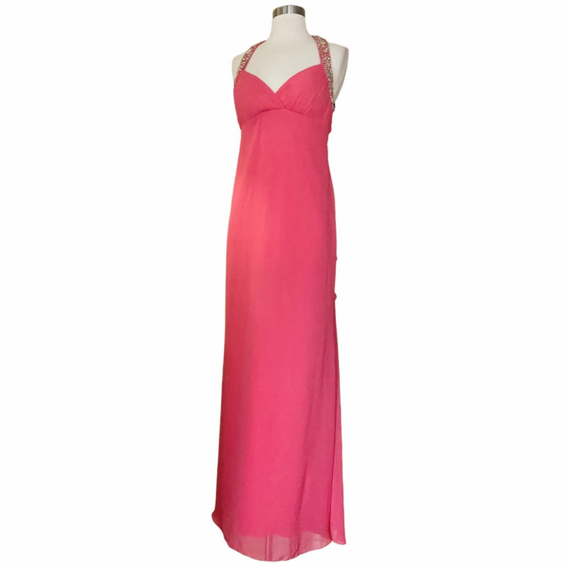 BLONDIE NITES Stacy Sklar Halter Evening Gown Pink Rhinestones Dress 5 Junior