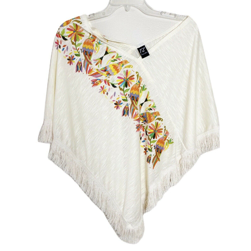 PONCHO BEACH COVER UP T. ZOVICH Otomi Graphic Shawl Natural Print Boho