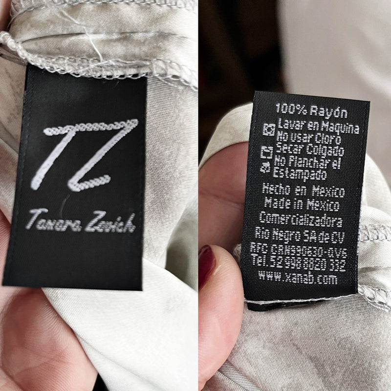 T. ZOVICH Maxi Dress Gray Tie Dye Silver Sleeveless Swing V-Neck Shoulder Ties