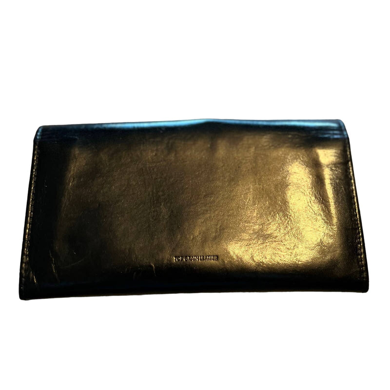 GENUINE Top Grain Leather Wallet Black Hand Purse Multi Comparment Snap Closure