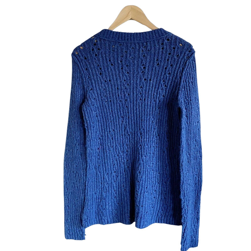 FREE PEOPLE Soft Sweater Blue Scoop Neck Pullover Long Sleeves Knit Medium EUC