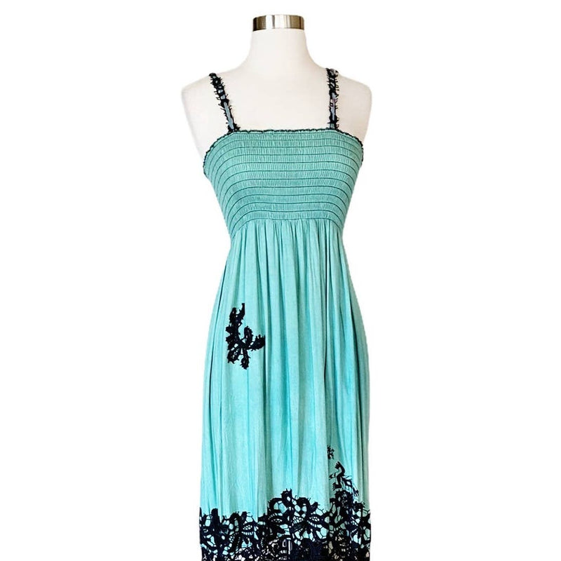 Resort Dress by T. ZOVICH Maxi Dress Mixed Media Green Floral V-Neck Spaguetti L