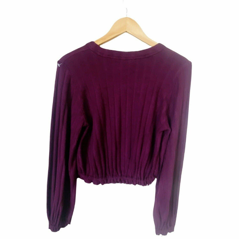 FREE PEOPLE Jersey Top Burgundy Knit Crop Long Sleeve Blouse Elastic Waist Small