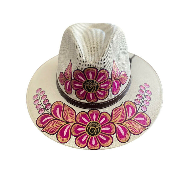 HAT MEXICAN Artisanal Hand Painted Fedora Floral Sombrero Panama Bohemian Large
