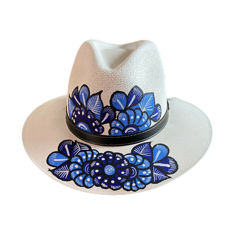 MEXICAN Artisanal Hat Hand Painted Fedora Floral Sombrero Panama Bohemian Large