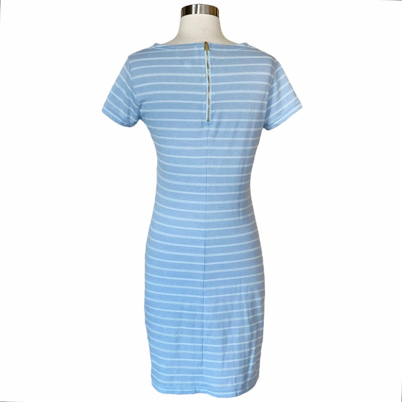 SAIL TO SABLE Sheath Dress Cotton Blue Stripes Crew Neck Short Sleeves Small EUC