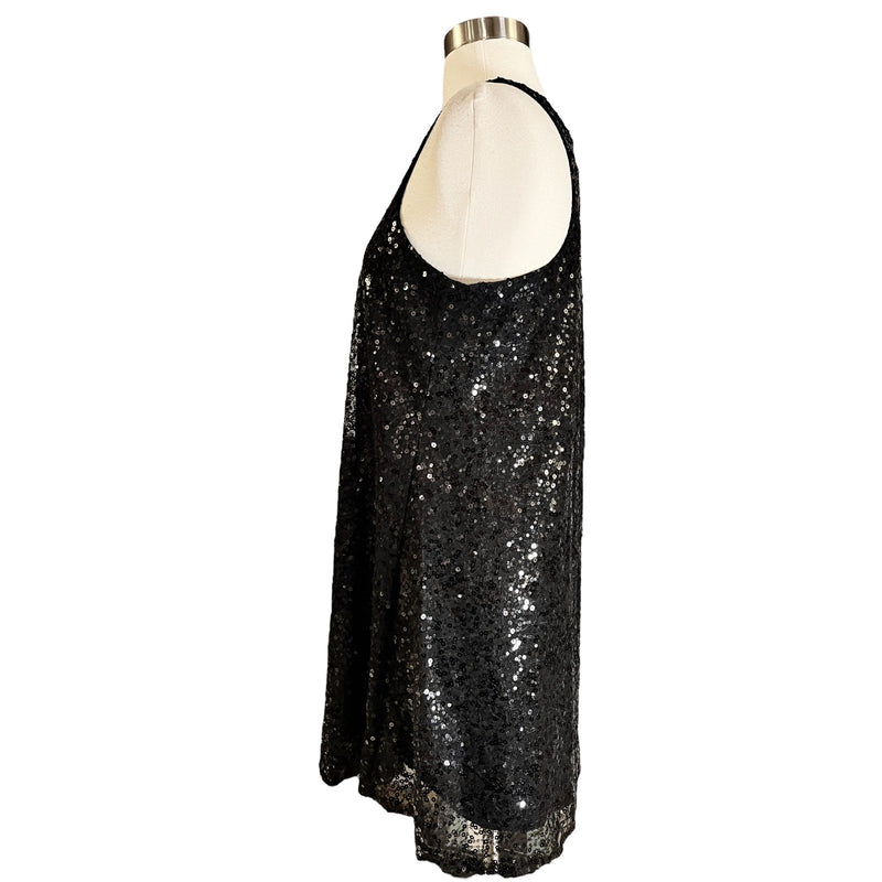 Cocktail Black Sequins Dress Swing Sleeveless Racerback by UNIX LBD Small NWT