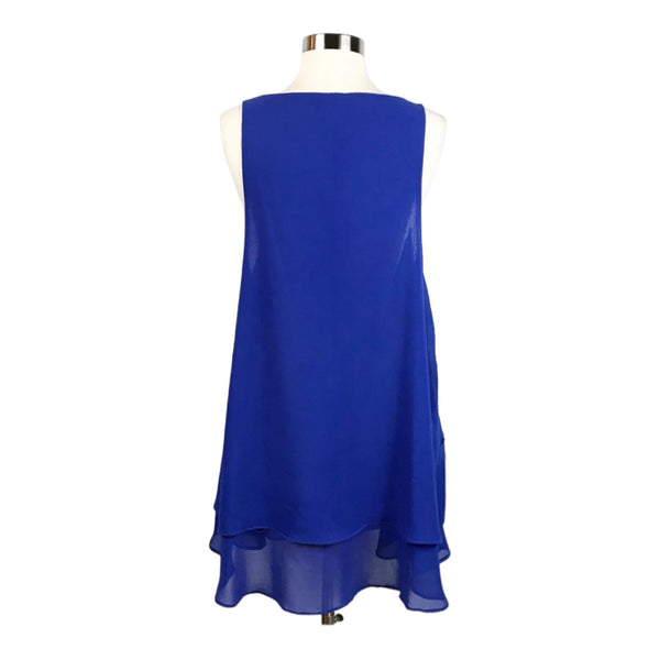 MILLAU Chiffon Blue Shift Swing Dress Sheer Layers Scoop Neck Sleeveless Medium