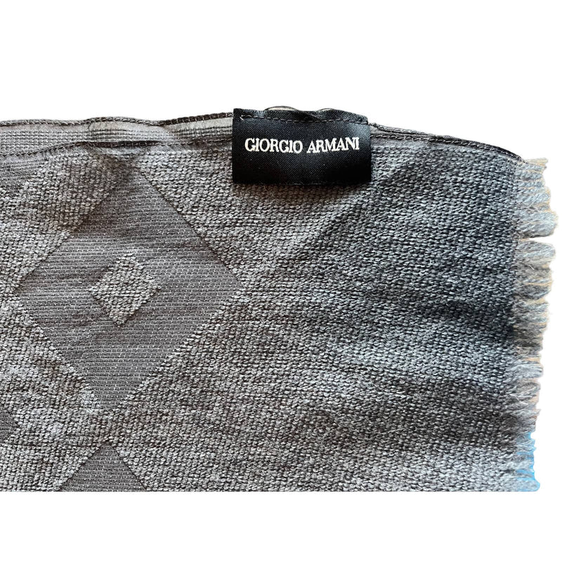 GIORGIO ARMANI Scarf Shawl Black Gray Trim Wool Silk Mixed Media 26 x 72 EUC