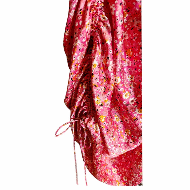 CINQ a SEPT Astrid Floral Dress Ditsy Satin Ruched Asymmetric Mini Pink 0