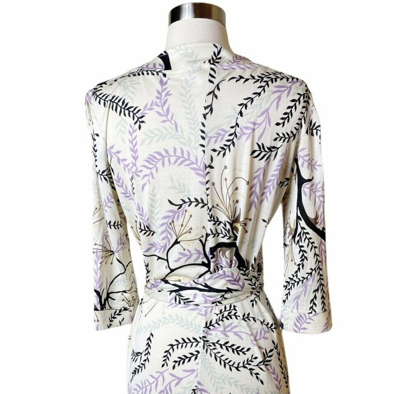 MISSONI Wrap Silk Dress Purple Brown White Foilage V-Neck EU 44 / Medium / 6-8