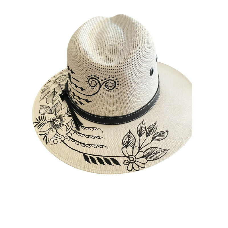 MEXICAN Artisanal Hat Hand Painted Fedora Floral Sombrero Panama Bohemian Medium