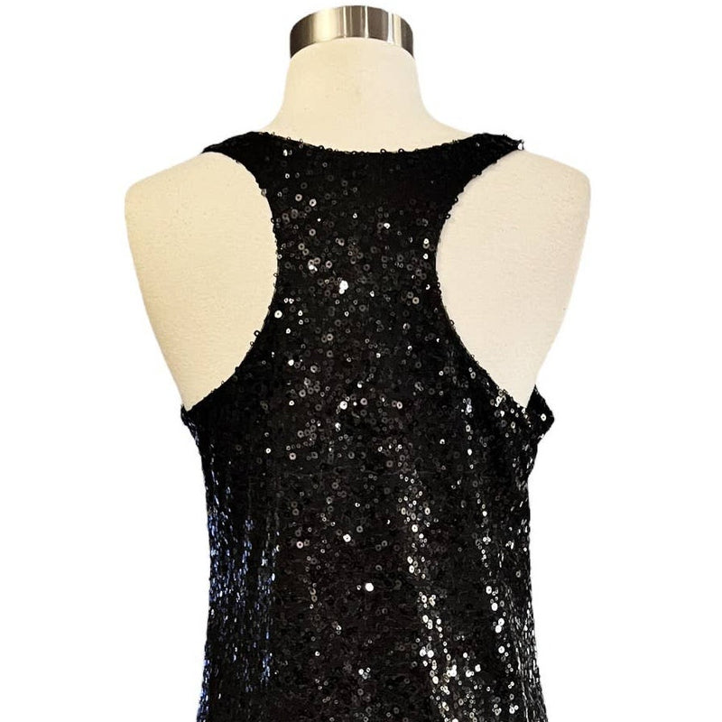 Cocktail Black Sequins Dress Swing Sleeveless Racerback by UNIX LBD Small NWT