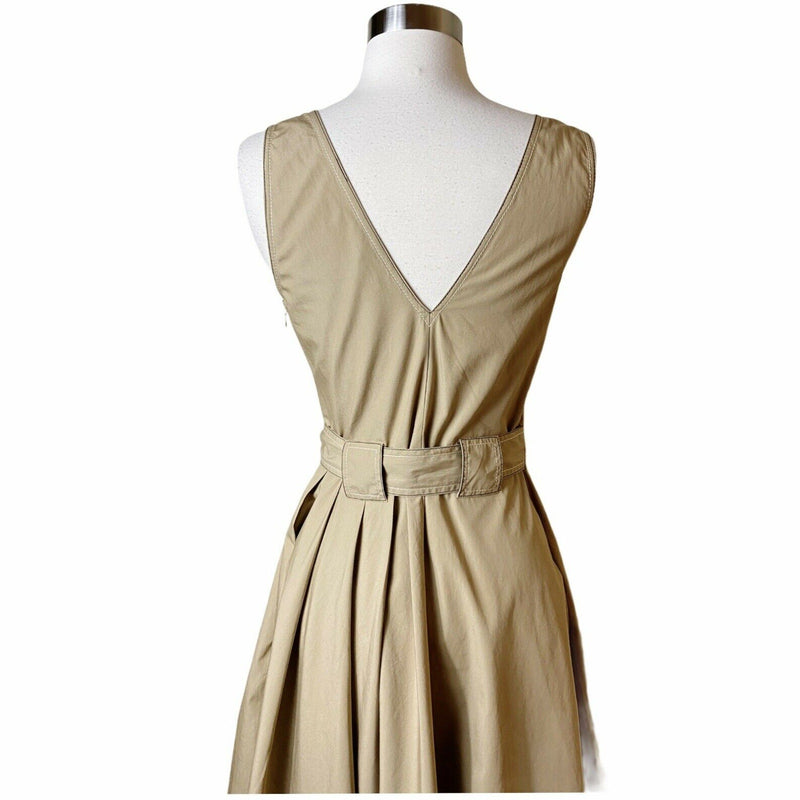 DEREK LAM 10 CROSBY Cotton Poplin Gathered Wrap Dress Sleeveless Camel Tan 4 EUC