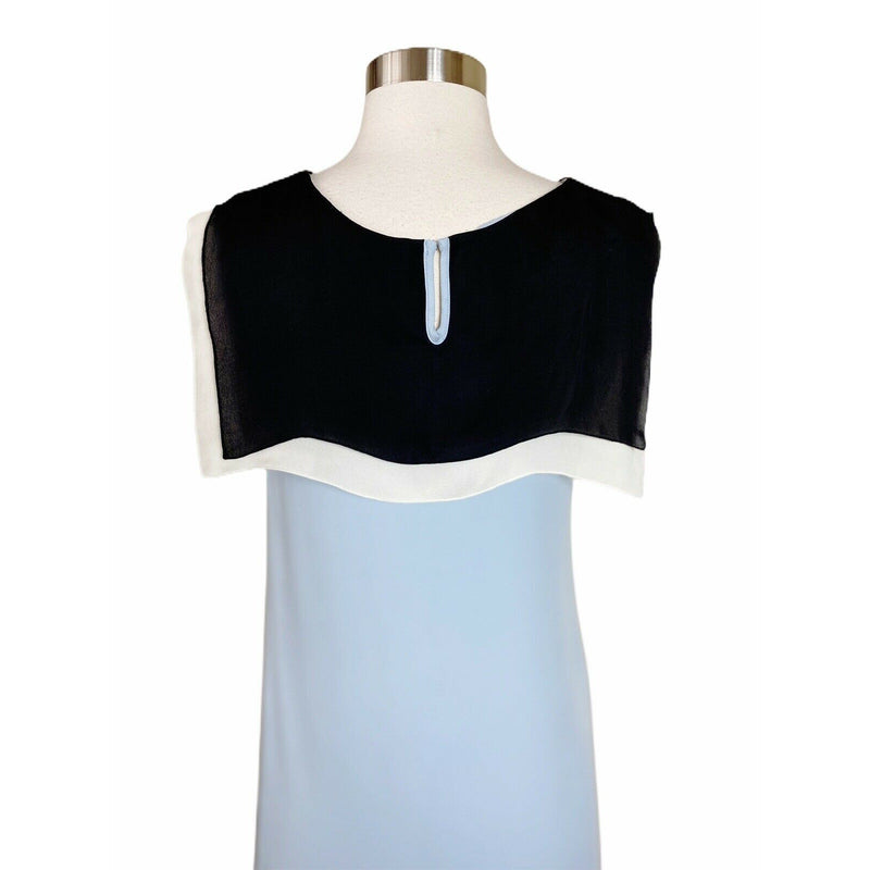 L'AGENCE Silk Colorblock Shift Dress Sleeveless Cape Neck Blue Gray Black 2