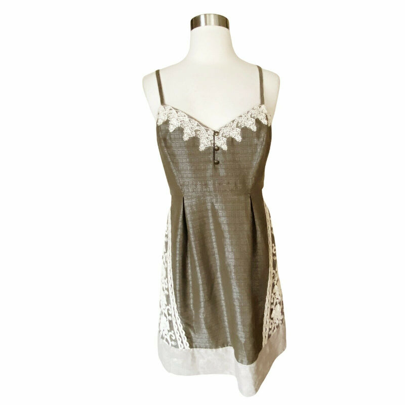 ANTHROPOLOGIE Gold Bronze Dress Metallic Lace Detail Sheath Sleeveless 6 EUC