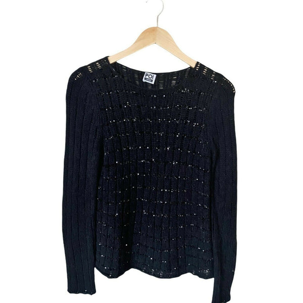 POI BY KRIZIA VINTAGE Black Sweater Sequins Jumper Italy Alpaca 90s 80s 44 Med