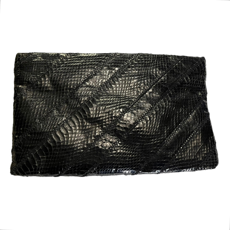 VINTAGE Edina Ronay Snakeskin Clutch Black Crossbody Shoulder Strap Designer EUC