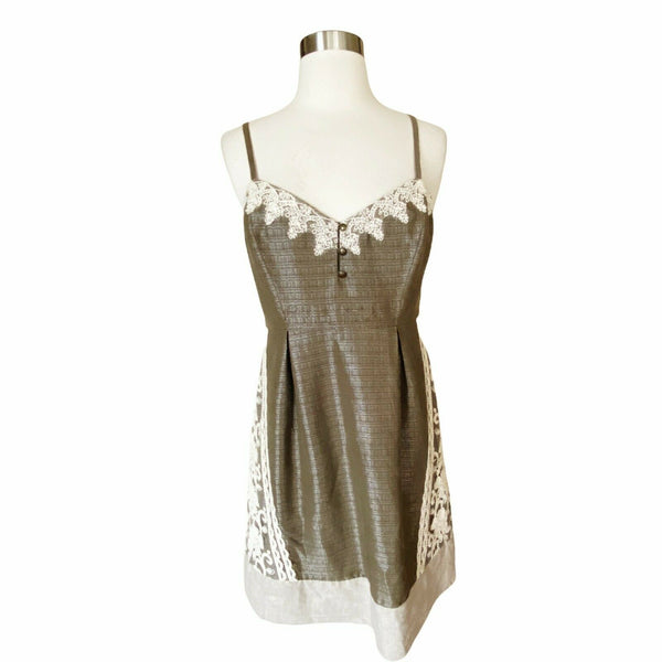ANTHROPOLOGIE Gold Bronze Dress Metallic Lace Detail Sheath Sleeveless 6 EUC
