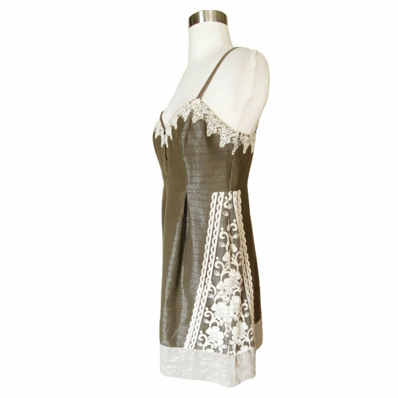 ANTHROPOLOGIE Gold Bronze Dress Metallic Lace Detail Sheath Sleeveless 6 EUC