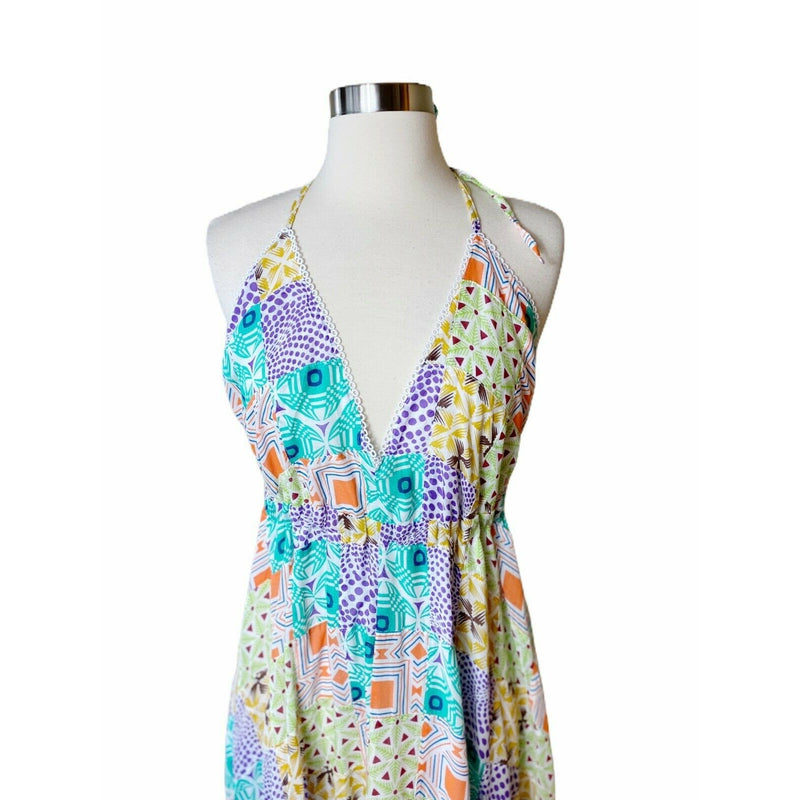 OTTOD'AME Maxi Dress Halter Patchwork Multicolor Cotton Italy Sleeveless 6 NWT