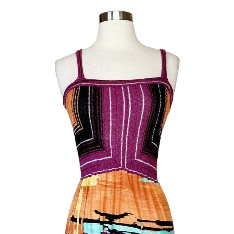 MISSONI Multicolor Dress Cotton Viscose Mixed Knit Jersey Purple Orange 36 US 0