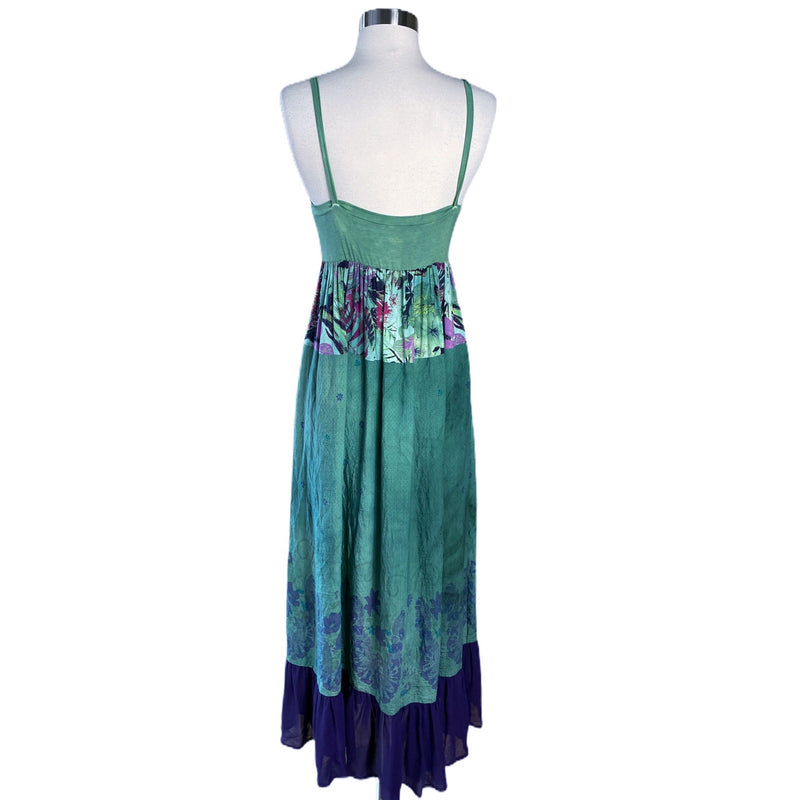 Resort Dress by T. ZOVICH Maxi Dress Mixed Media Green Floral V-Neck Spaguetti M