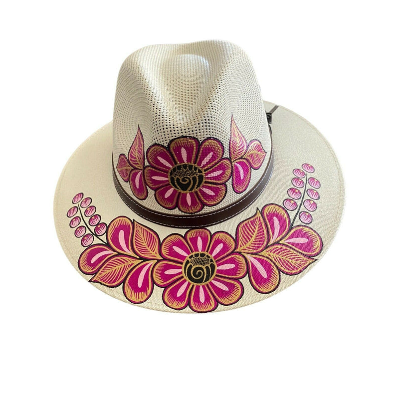 HAT MEXICAN Artisanal Hand Painted Fedora Floral Sombrero Panama Bohemian Large