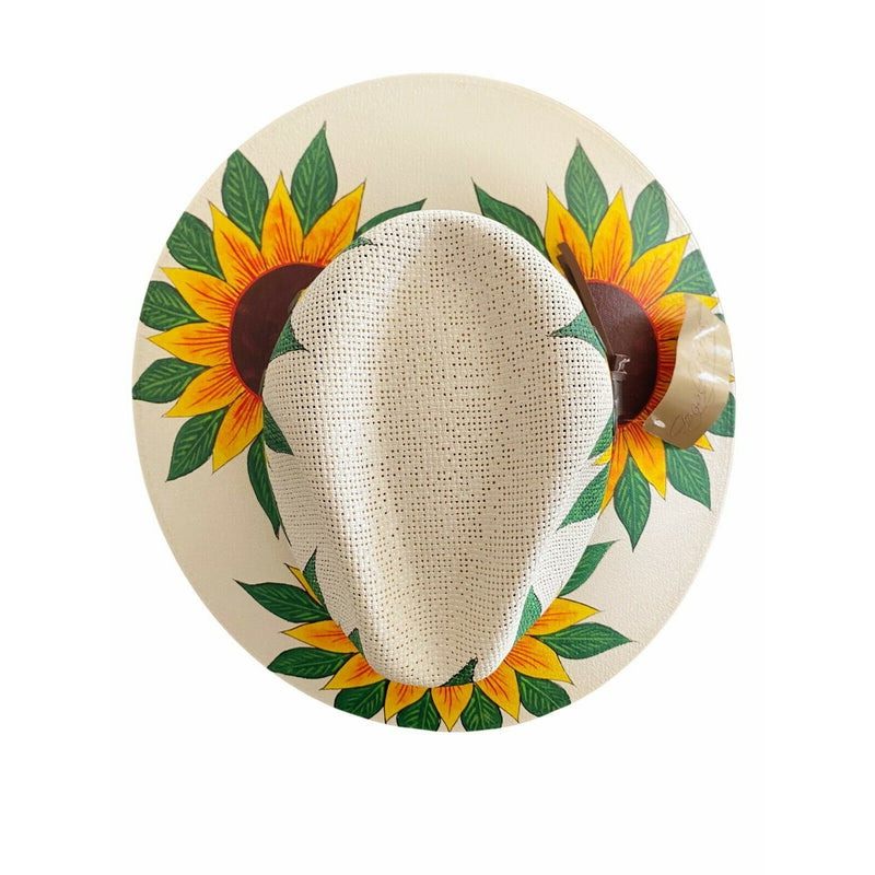 MEXICAN HAT Artisanal Handpainted Fedora Floral Sunflower Sombrero Panama Medium