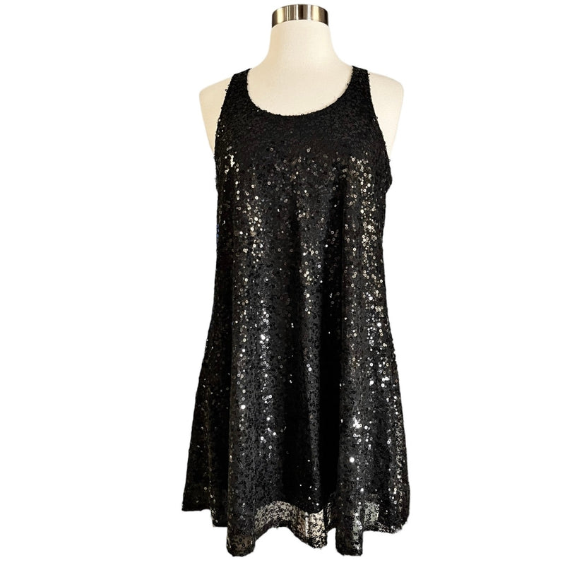 Cocktail Black Sequins Dress Swing Sleeveless Racerback by UNIX LBD Small NWT