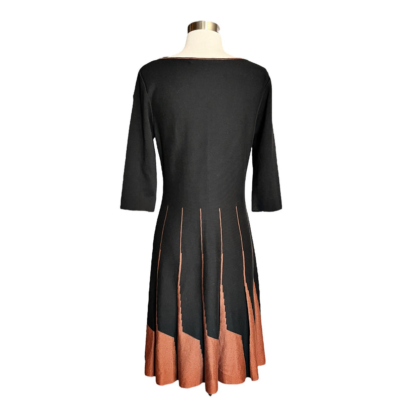 PERUVIAN CONNECTION Parc Royal Dress Pima Cotton Black/Copper A-Line Knit Small