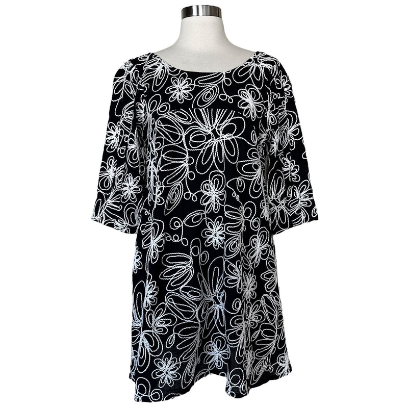 SOLID & STRIPED Dress The Emma Black Floral Embroidery Short Sleeve Cotton Small