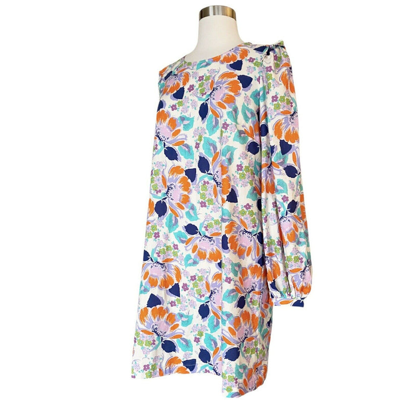 CECILIE COPENHAGEN Mirna Dress Mini Shift Ivory Blue Orange Floral Large NWT