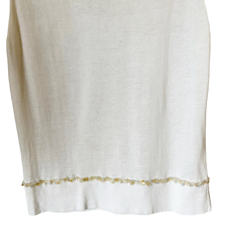 ESCADA SPORT Knit Tank White Sequins Trim Cotton Scoop Neck Sleeveless Medium