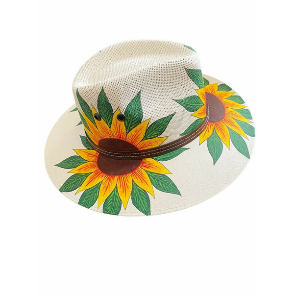 MEXICAN HAT Artisanal Handpainted Fedora Floral Sunflower Sombrero Panama Medium