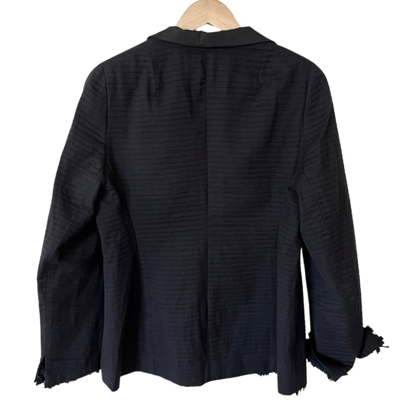 AKRIS PUNTO Blazer Black Jacket Designer Cotton Ruffle Collar Minimalist 14 EUC
