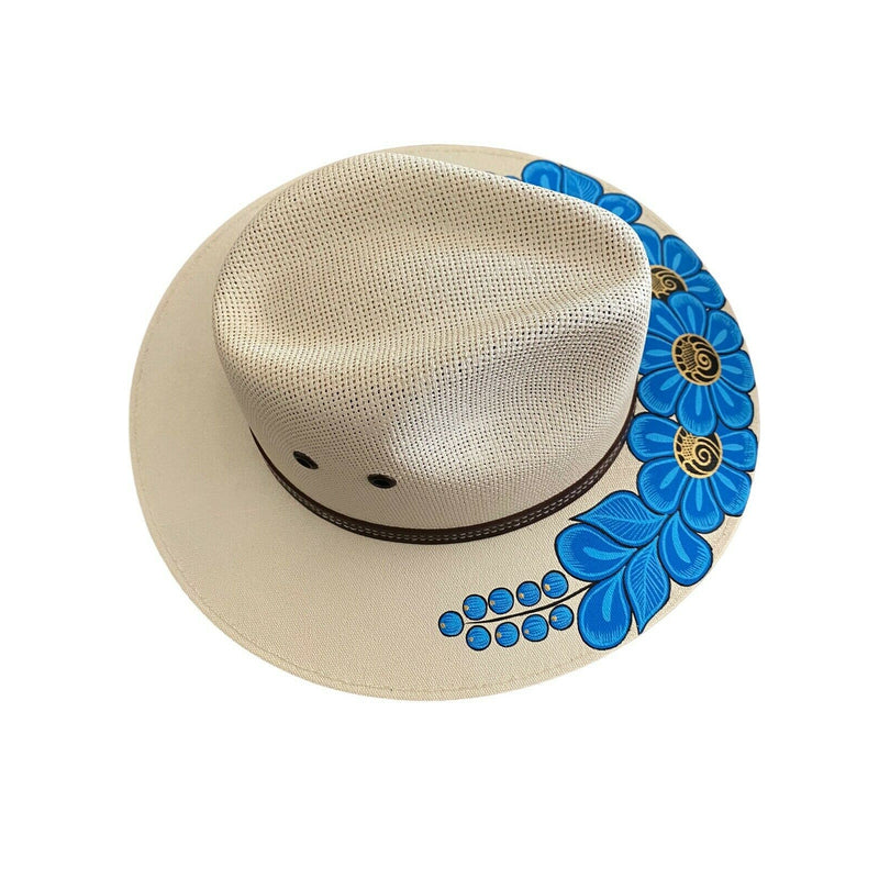 HAT MEXICAN Artisanal Hand Painted Fedora Floral Sombrero Panama Bohemian Medium