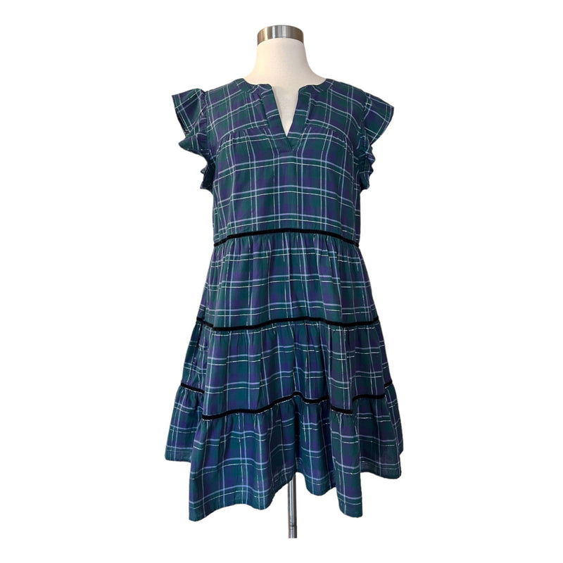 ROLLER RABBIT Inverness Plaid Pippa Mini Dress Blue Green Short Sleeves XXS EUC