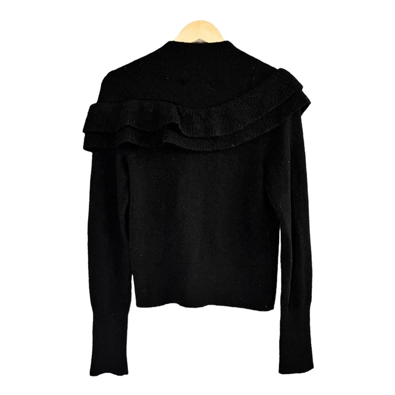 ANTHROPOLOGIE CHARLIE & ROBIN Black Cardigan Sweater Asymmetrical Ruffles Medium