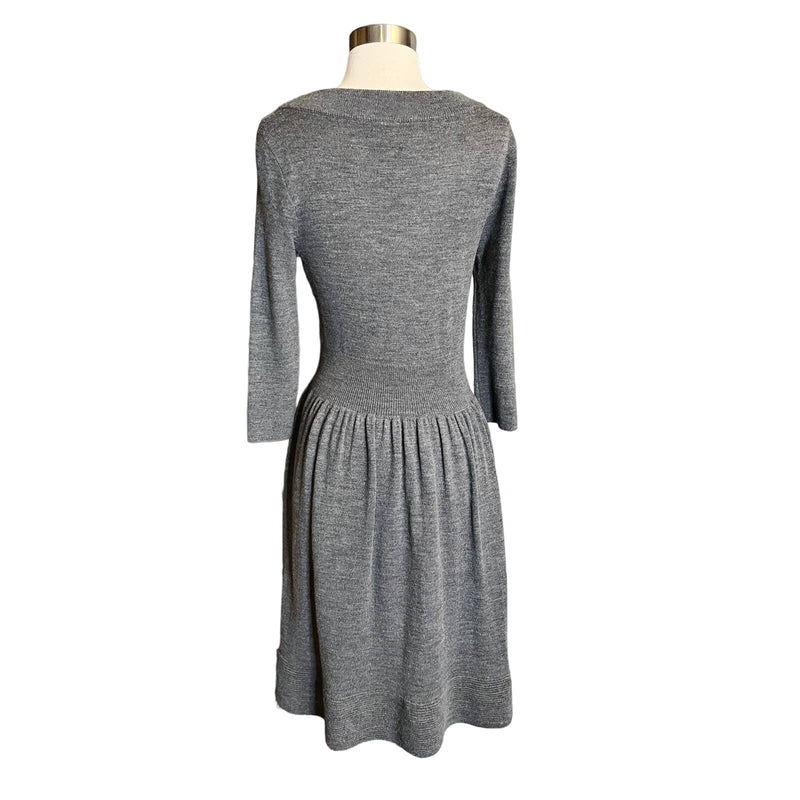 KATE SPADE Charlie Bow Wool Sweater Dress Gray Black Round Neck Knit Small EUC