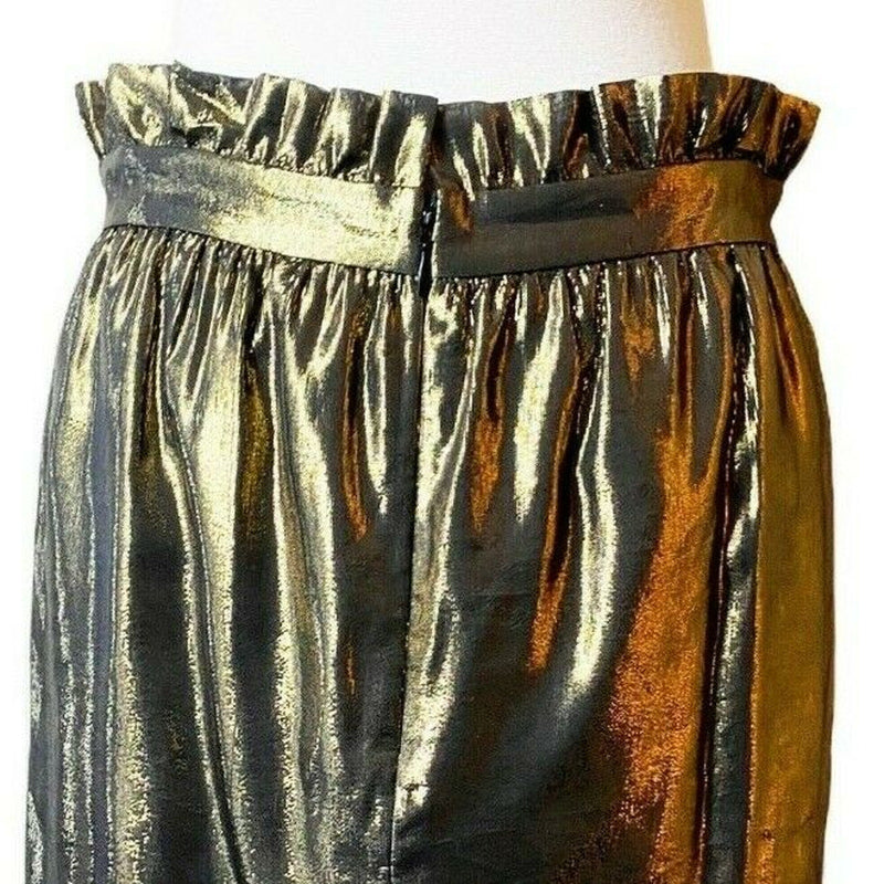 OTHER STORIES & LOS ANGELES ATELIER Gold Silk Mini Skirt Metallic Pockets 8 EUC