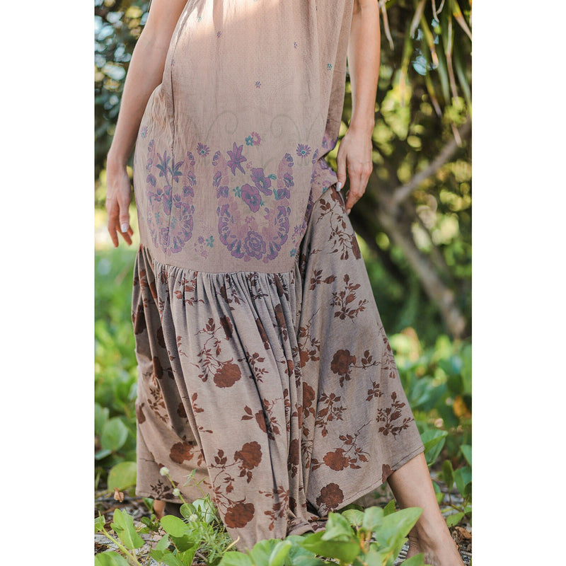 Floral Maxi Dress Mixed Media by T. ZOVICH Earth Tones Sleeveless Ecofriendly